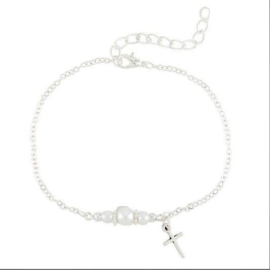 Pearl Bracelet with Cross Dangle